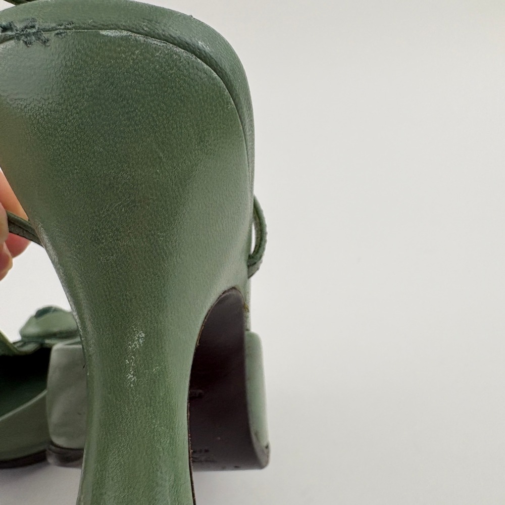 Vintage Prada Green Leather Rose T Strap Heels Size 36 Floral Knot Square Toe - Picture 14 of 14
